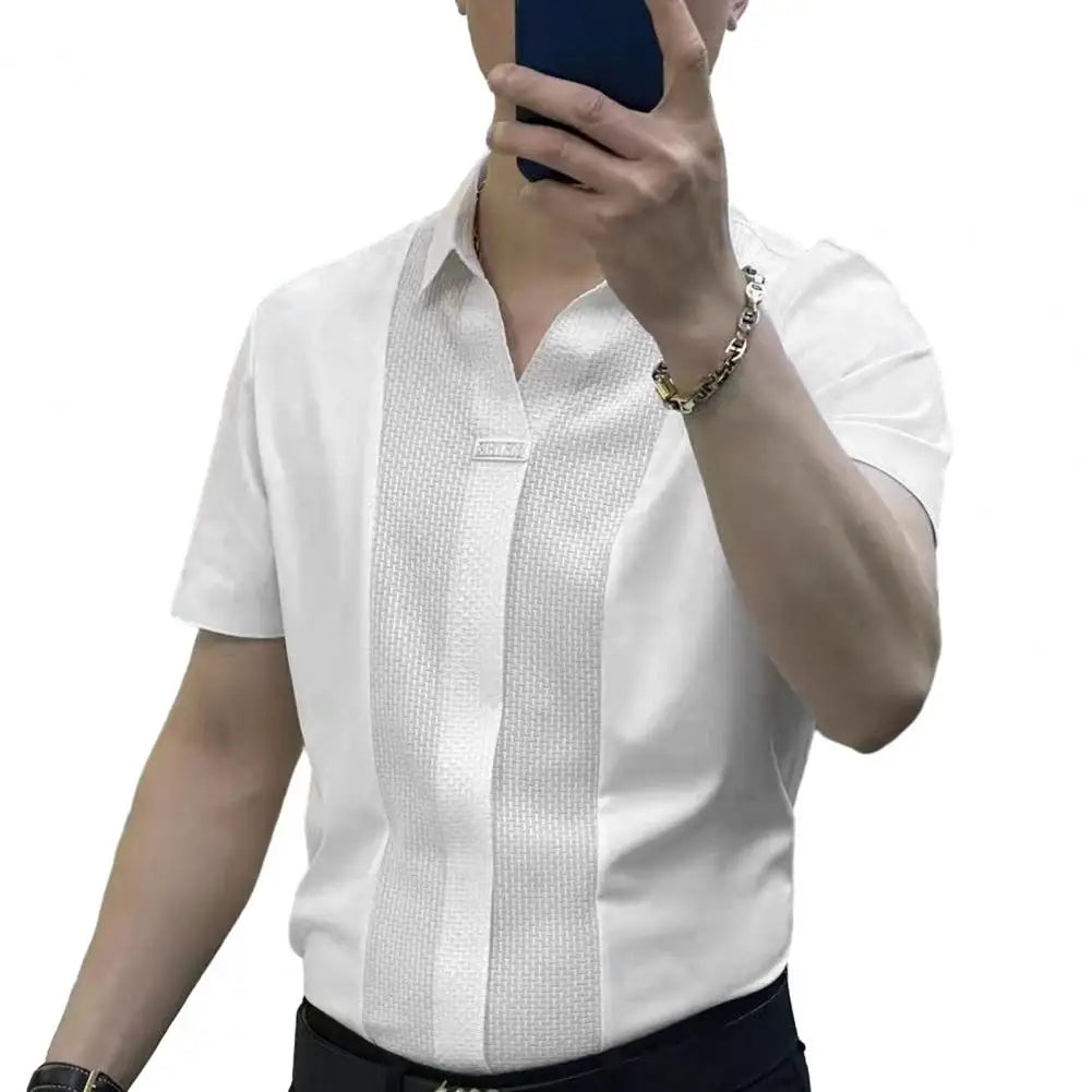 Camisa de manga corta para hombre, verano, casual, cómoda, color puro, camiseta, estilo ejecutivo, pantalones de traje, camisa casual para hombre, camiseta