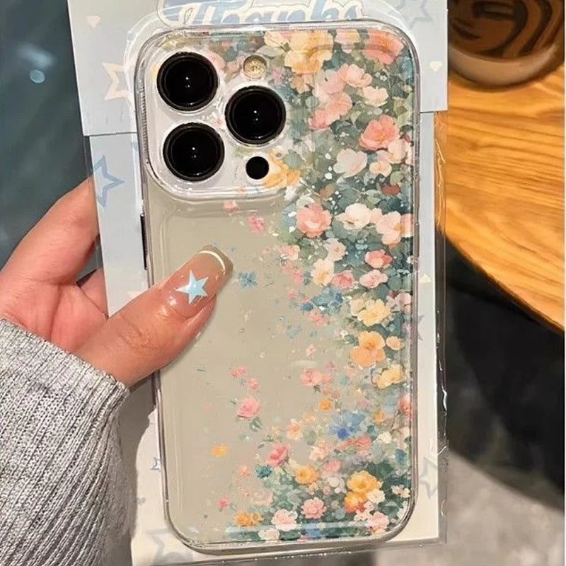 Flower Transparent Phone Case For iPhone 16 15 13 14 12 11 Pro Max Cases 15 14 16 Plus  Soft Shockproof Clear Protection Cover