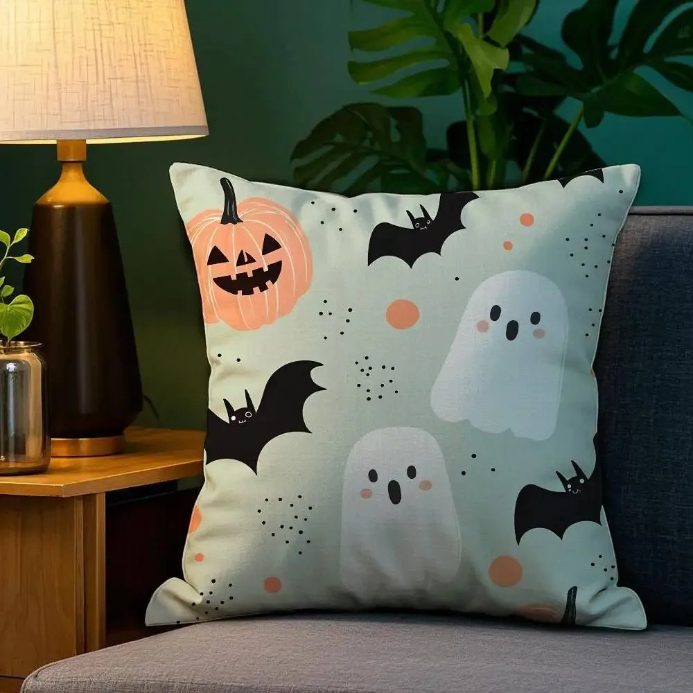 Halloween Cute Ghost Small Ghost Printed Cushion Cover Sofa Decoration Home Printing Cute Cushion Cover Festival Home Decoration