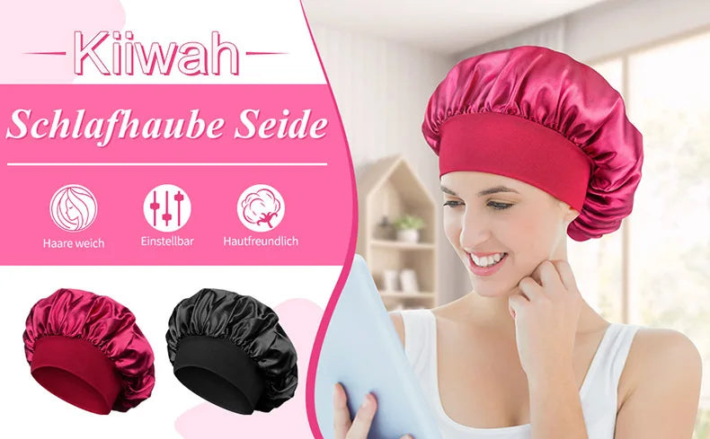 Fashion Bonnet Large Wide Edge Elastic Hat Casual Sports Silk Smooth Suitable for Curled Straight Hair Sleeping Hat Women's men