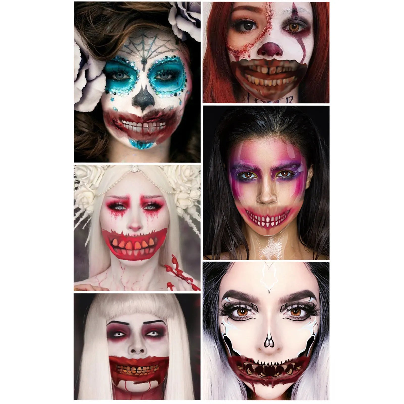 Halloween Mouth Tattoo Stickers 10PCS Scary Lip Fake Tattoos for Party Decoration DIY Horror Cosplay Makeup
