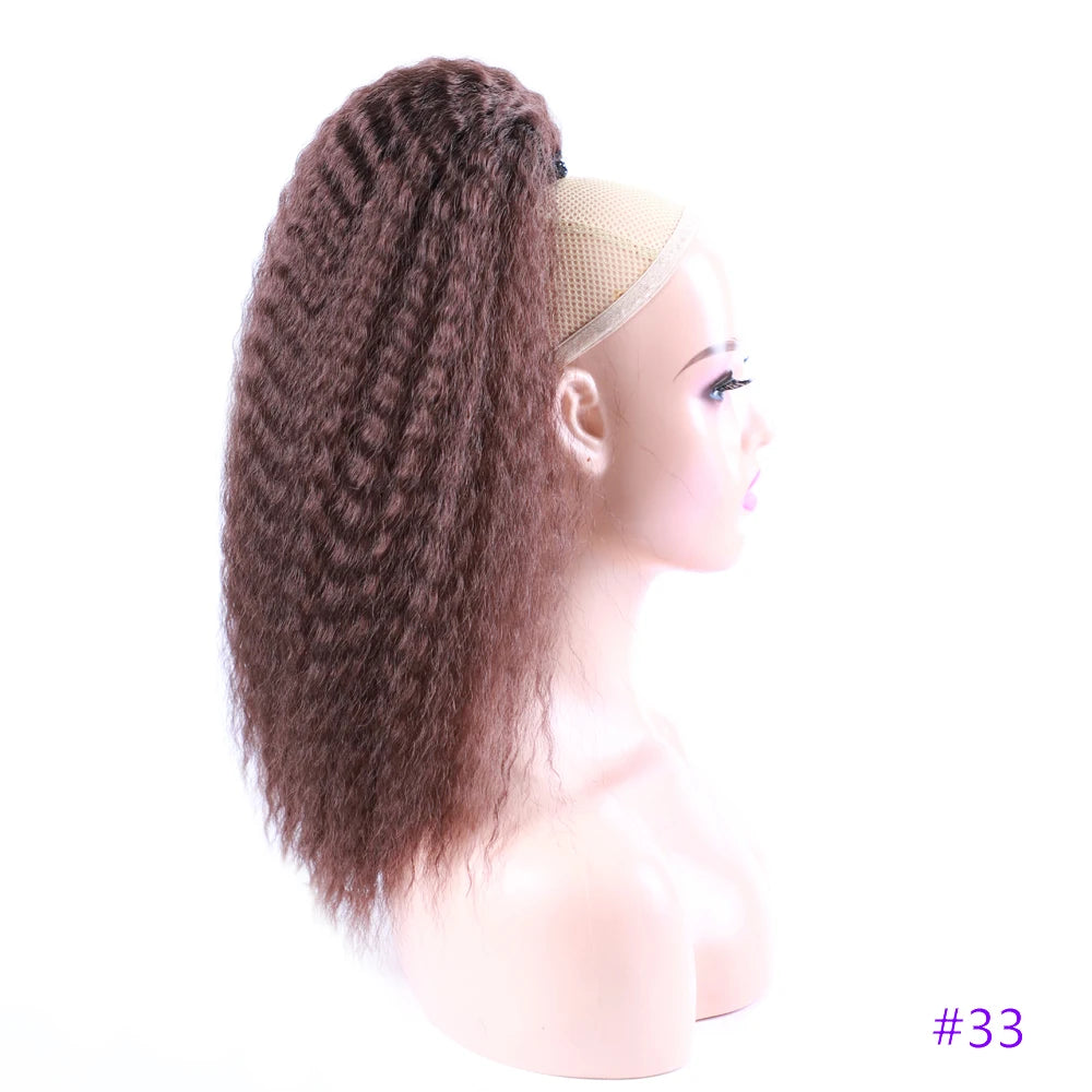 Extensions queue de cheval synthétiques blond doré Afro Puff Cheveux bouclés Produits capillaires Cheveux synthétiques Afro Crépus Queue de cheval Cheveux noirs Queue de cheval