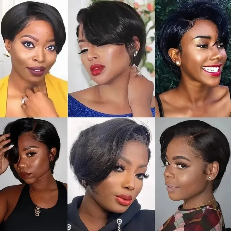 Pixie Cut Short Bob Wig 5X5 Hd Lace Closure Wig 5X5 Transparent Lace Front Wig Straight Human Hair Wigs For Women Brazilian Hair 250 Density Black