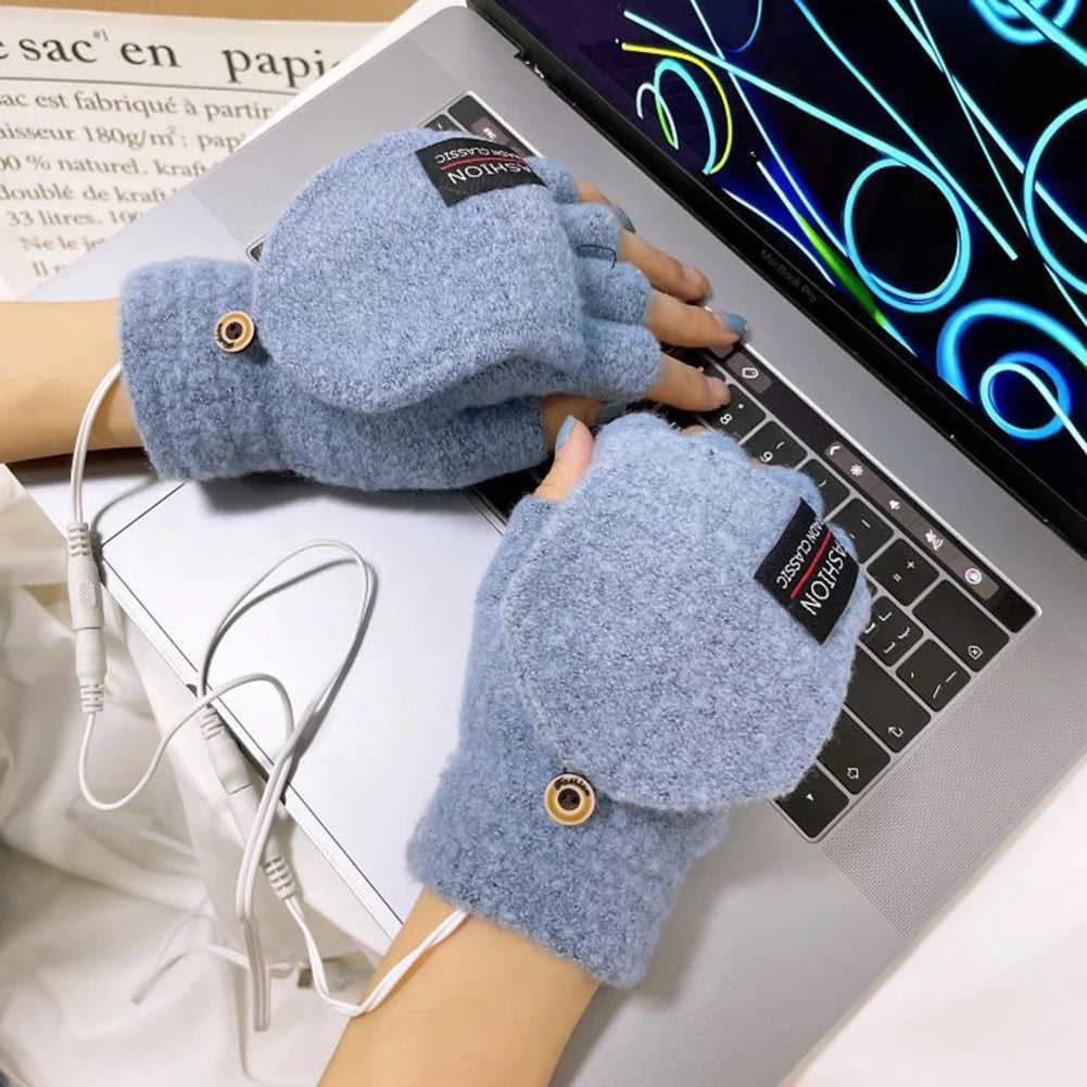 Guantes USB eléctricos de medio dedo, unisex, alimentados por USB, térmicos, de medio dedo para interiores y exteriores