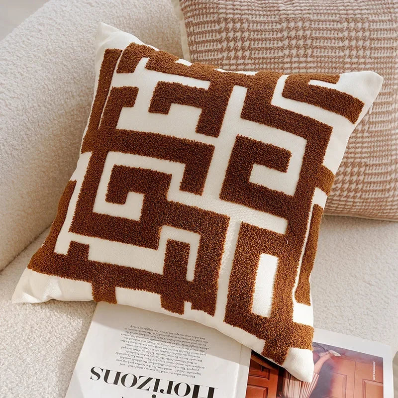 Pillow Cover in Cream Color, Retro Style, Brown French Sofa Waist Cushion Cover 45x45cm Pillowcase