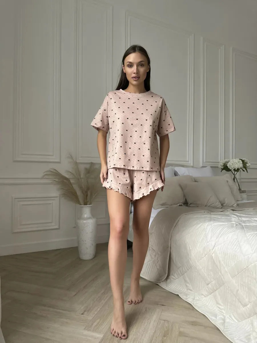 Women's Two-Piece Fashion Printing Sexy Pajamas Homewear Set Pajamas Loose Fit Comfortable Homewear