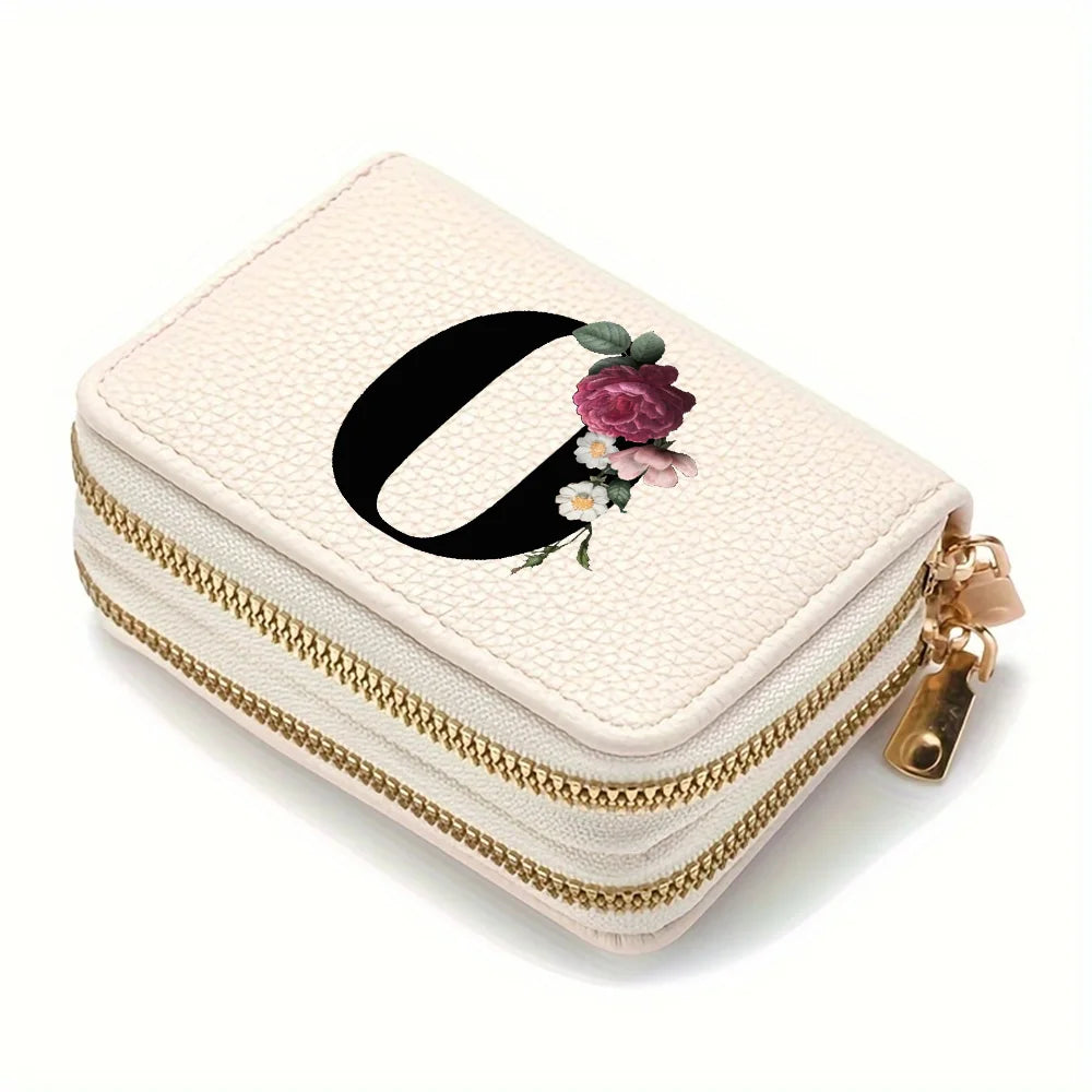 Cartera corta con estampado floral y letras