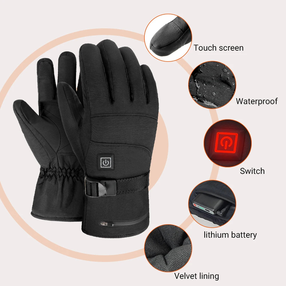 Gants chauffants électriques, gants chauffants pour ski d'hiver, gants chauffants pour moto, gants thermiques chauffants rechargeables et imperméables pour motoneige