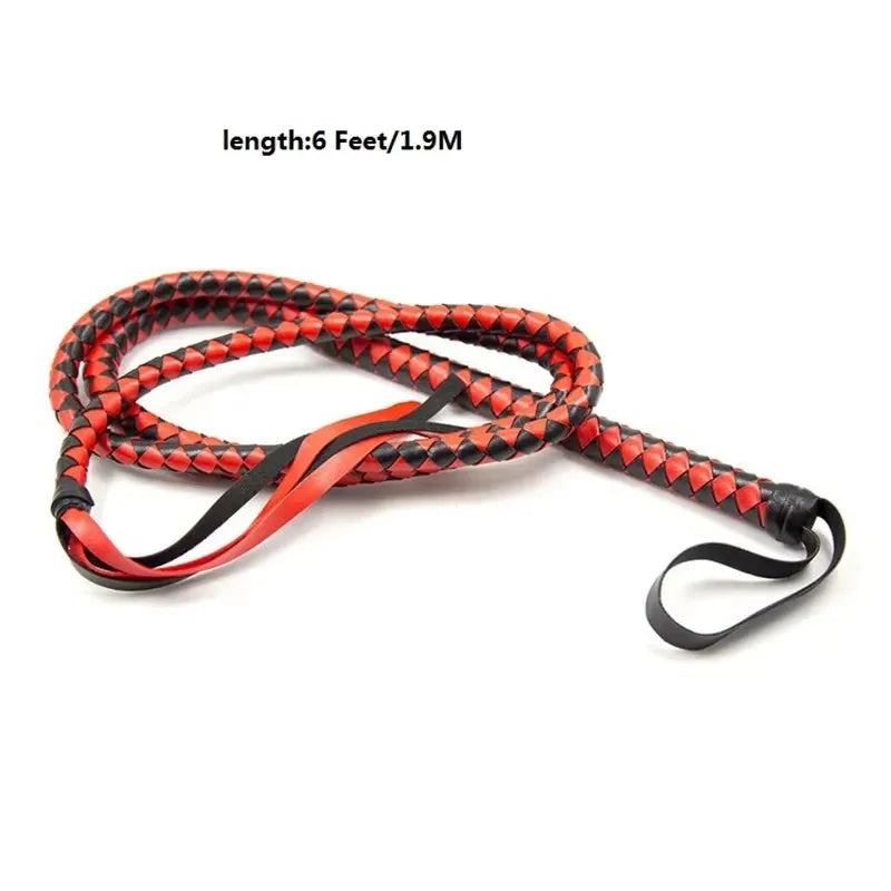 190CM PU Leather Horse Whip Bull Whip, 4 Plait Bullwhip,Spanking Flogger Role Play Horse Riding for Horse Training