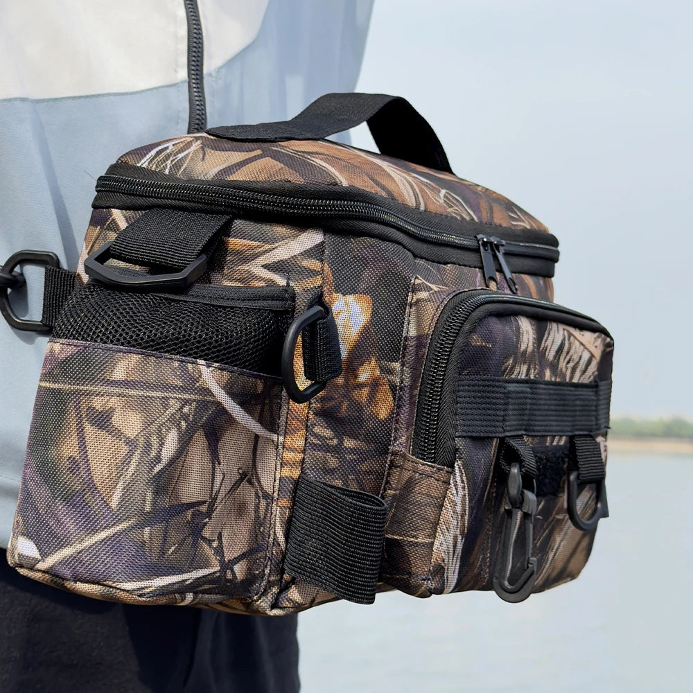 Mochila de pesca, caja de señuelos, bolsa de almacenamiento de aparejos, riñonera para hombres, mochila de pesca con mosca con soporte para caña, bolsa de hombro.