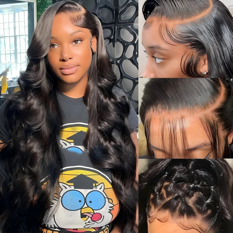 250 Density Body Wave Human Hair Wigs 13X6 Hd Lace Frontal Wig Natural Black PrePlucked 30 40 Inch Brazilian Hair 100% For Women