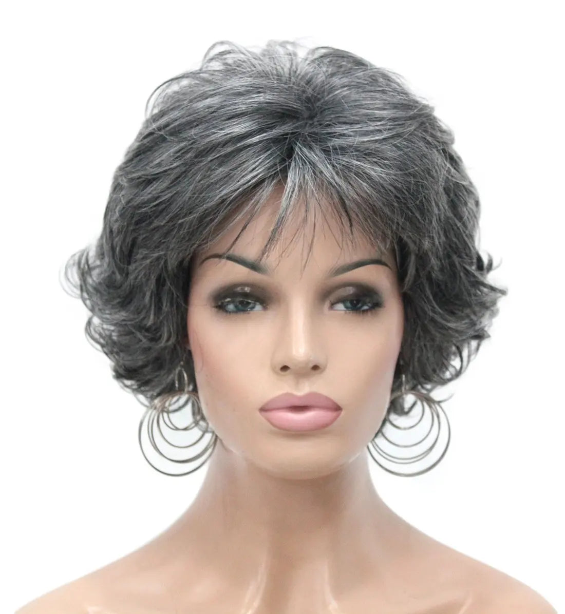 Slivery Grey Short Curly Wavy Wig 100% Imported Premium Synthetic Fashion Brown Hair Wigs for Women