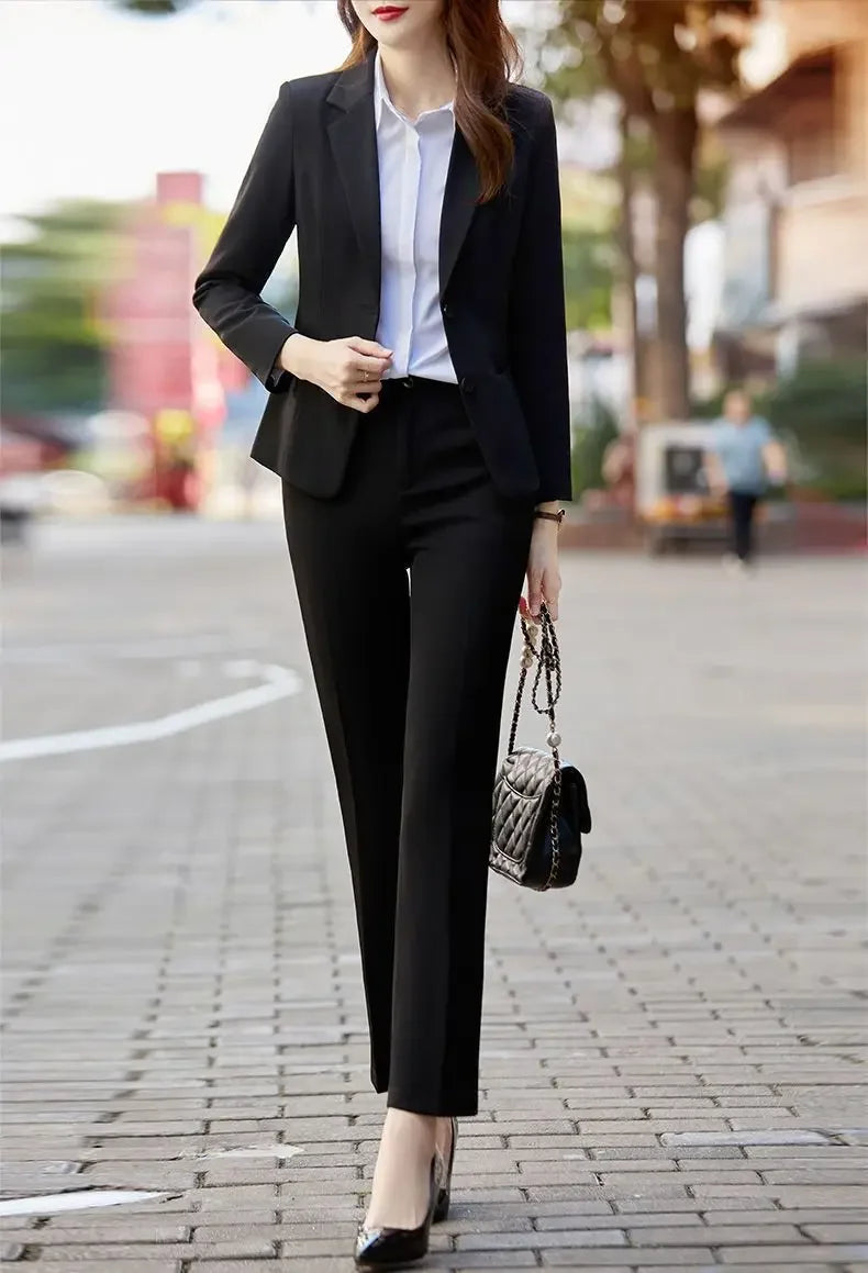 Professional Womens 2 Pant Sets Trouser Suit Baggy Khaki Business Wear To Work Two Piece Set Pants for Women Blazer and Outfit D