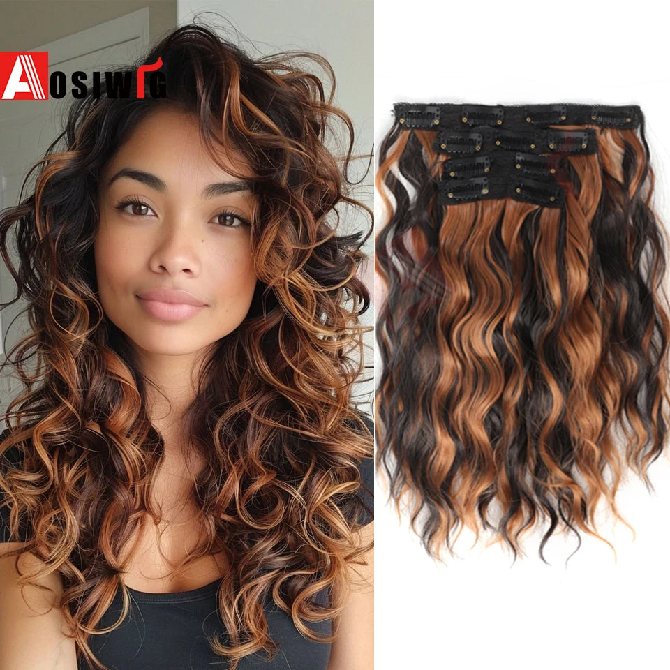 4/pc Clip In Hair Extensions 12 Inch Long Water Wave Hair ExtensionSynthetic Hair Extensions Hairpieces For Women Daily wear