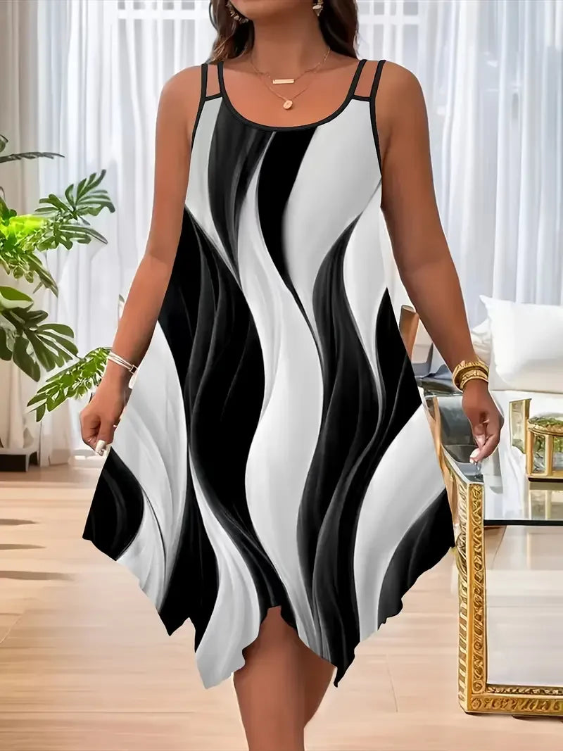 Plus-Size Geometric Striped Dress