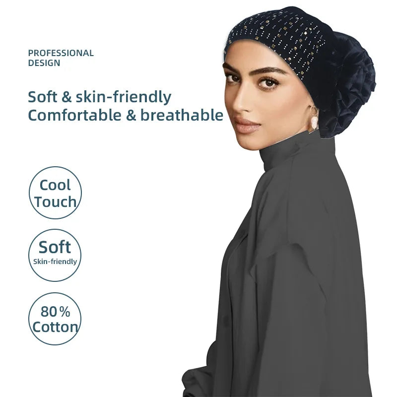 Hiyab Turbante de Terciopelo con Flores