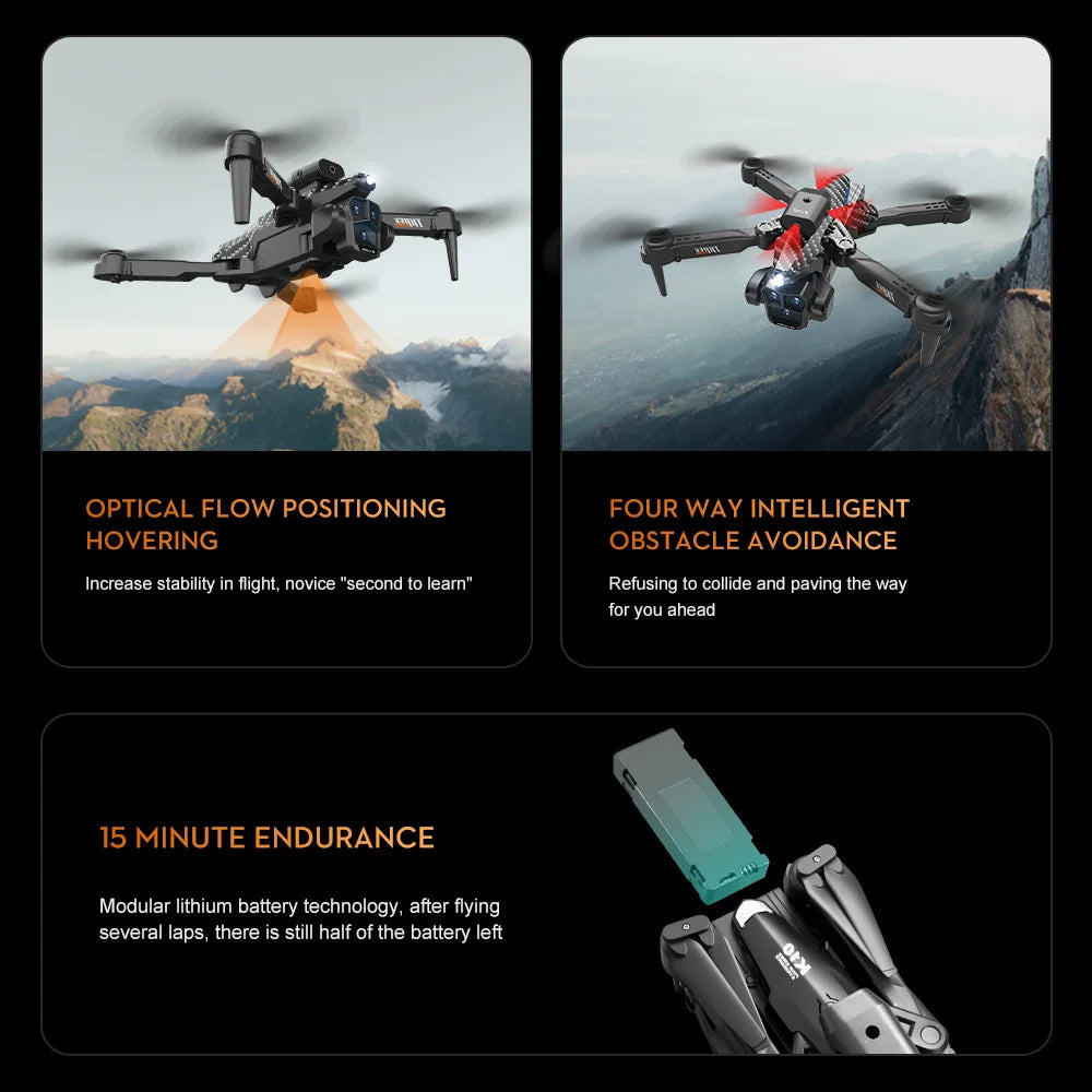 New Carbon Fiber Drone Triple HD Camera Aerial  OAS Remote Control Aircraft Optical Flow Quadcopter Kid Gifts