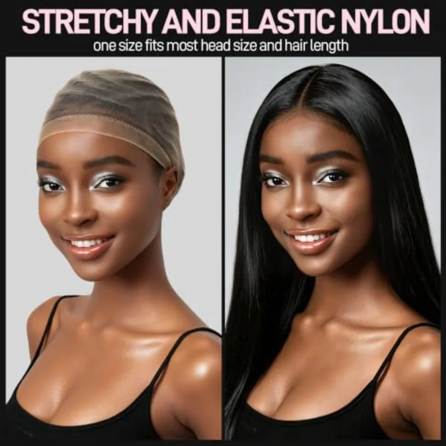 4PCS Wig Cap, 2PCS Nylon Wig Caps for Women Light Brown, 2PCS HD Caps for Wigs Super Thin Invisible Lightweight. Stocking Hair