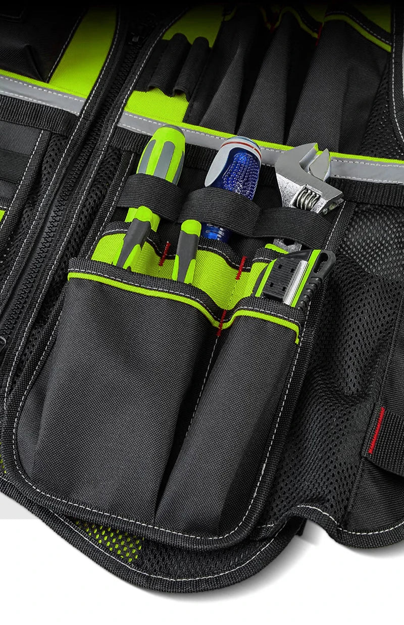 Workwear Allround Work Tool Vest Safety Vest with Multi-pockets and Zipper Heavy Duty Tool Vest for Electricians
