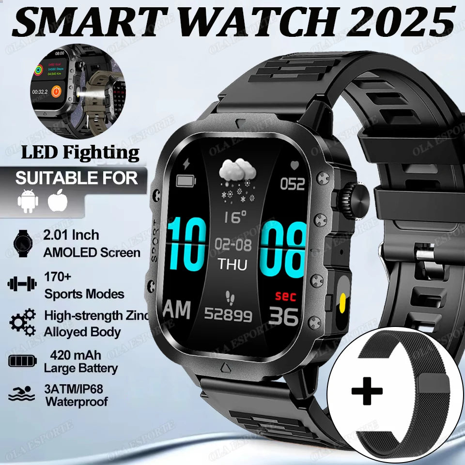 New Rugged Military GPS Smart Watch Men Bluetooth Call Health Monitoring AI Voice Sport Waterproof Smartwatches For Android