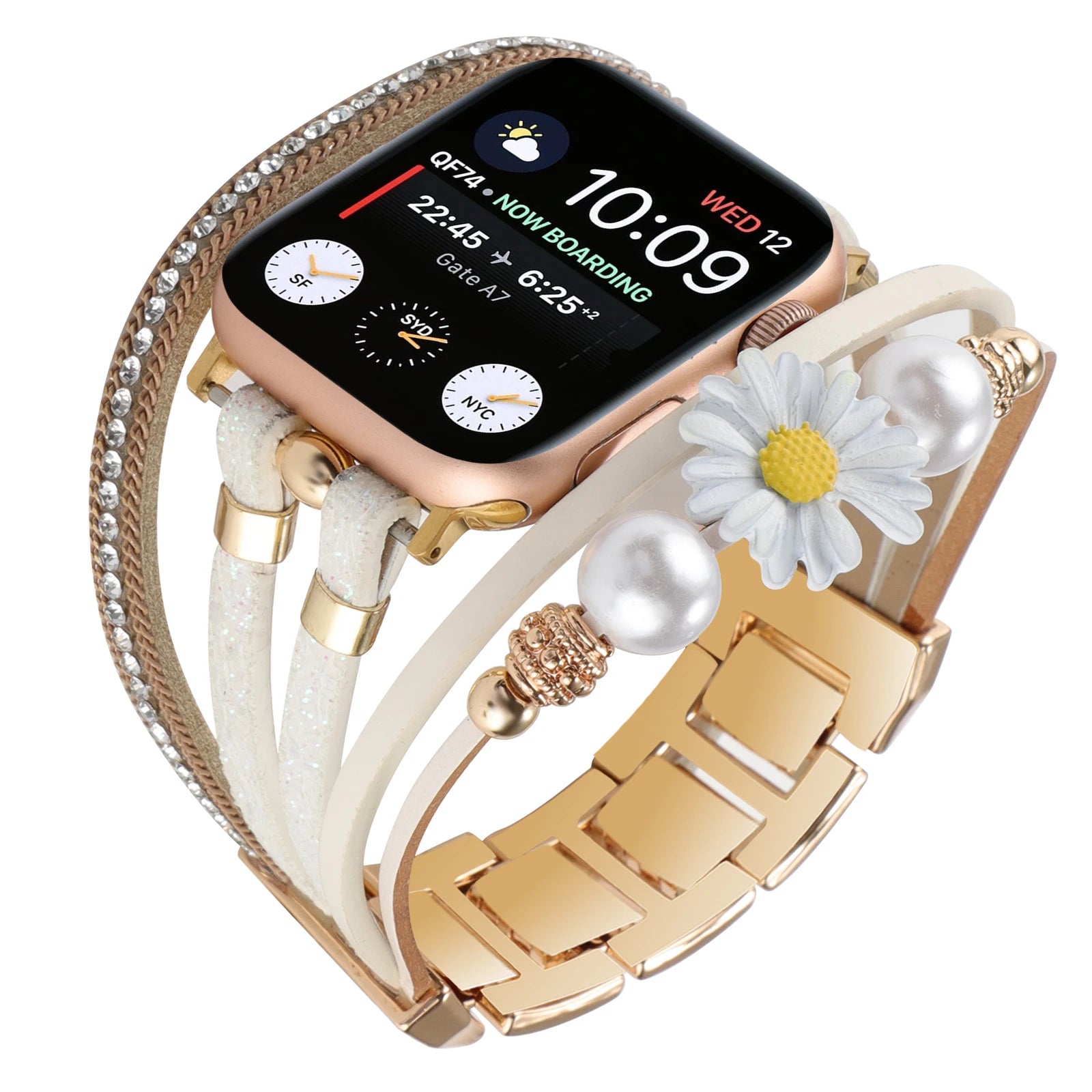 Metal Strap For Apple Watch Band Series876 SE54Ultra Women Jewelry Bracelet Chain IWatch 49mm 45mm 41mm 40mm 38 44mm Peal Wrist