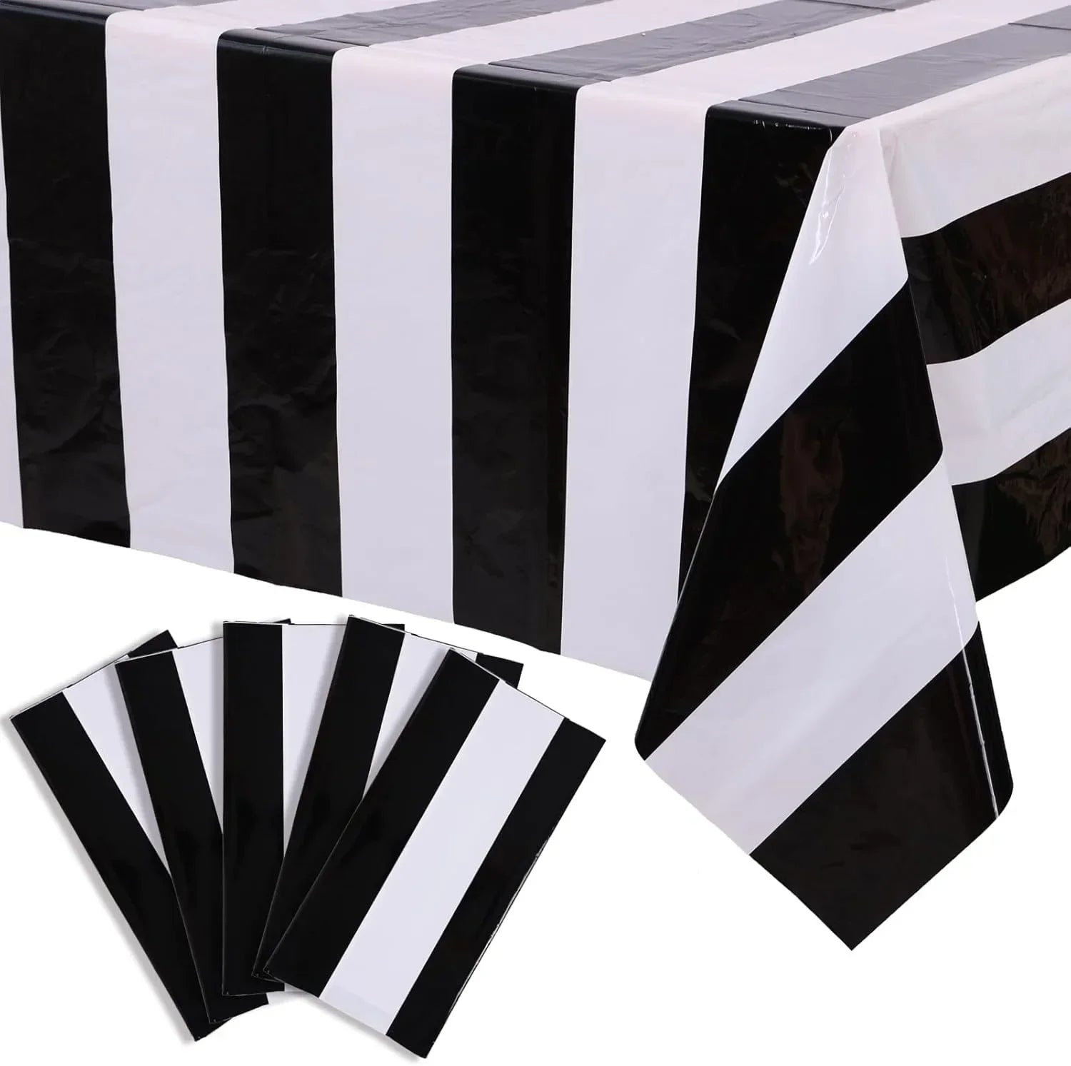 1 PC Blue&White Striped Tablecloth, Waterproof Plastic Table Cover, Rectangular Table Cloths for Shower Nautical Theme Party