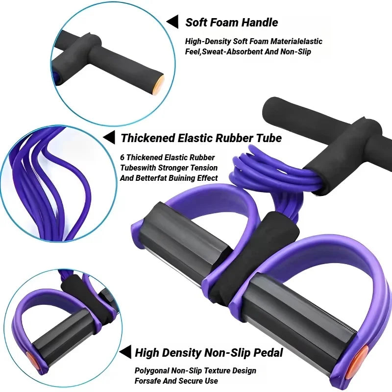 Tensor de pedales de cuatro tubos, equipo de fitness multifuncional para el hogar, banda elástica de fortalecimiento abdominal para yoga, cuerda de tensión