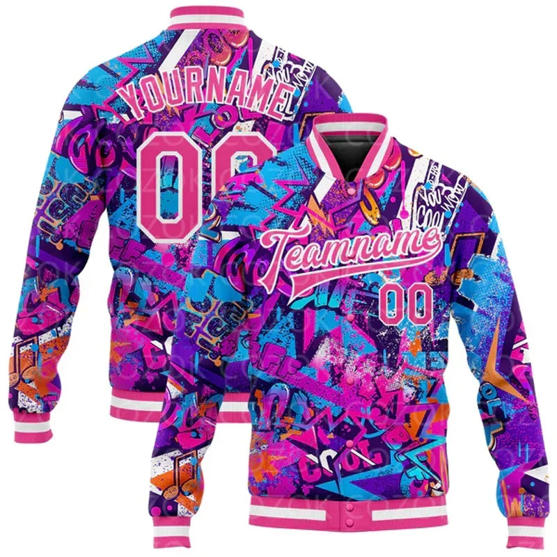 Tilpasset kokosnøttre 3D-baseballjakke – Full-Snap Bomber Varsity-stil