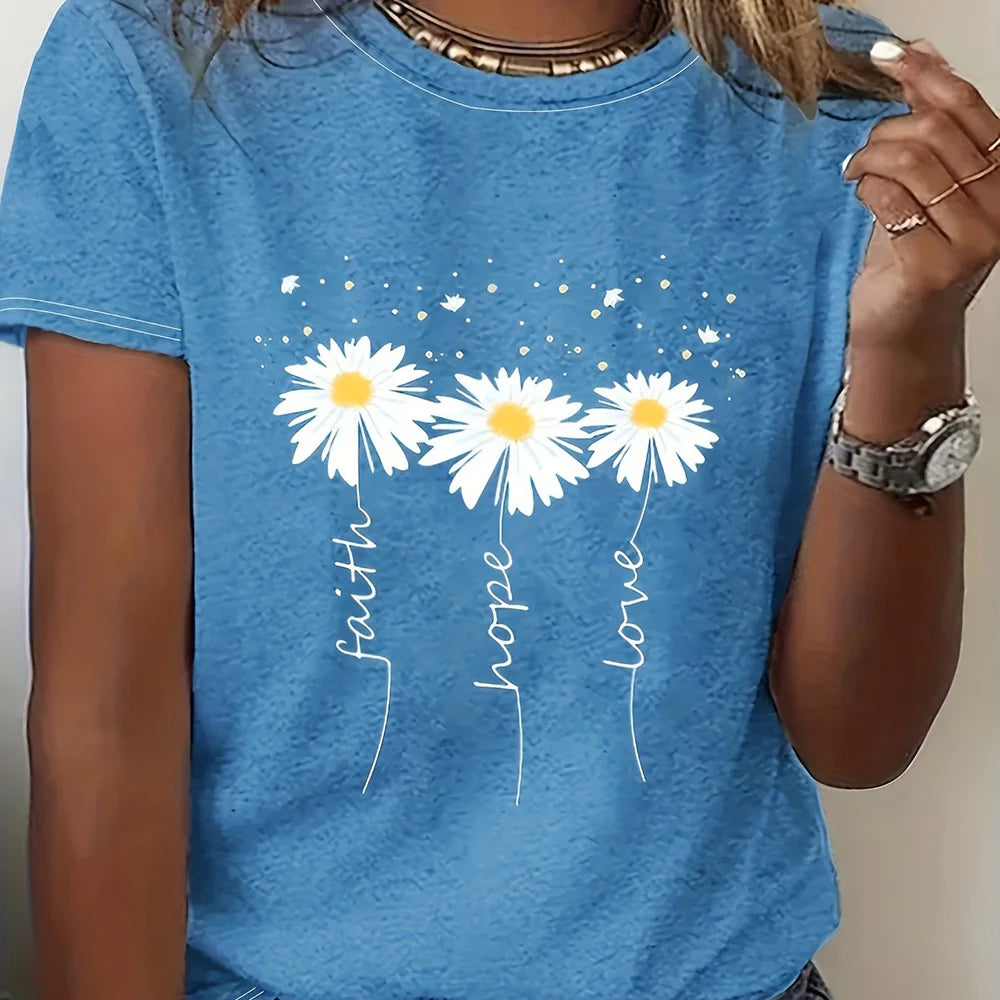Camiseta floral con bloques de color – Estilo informal y veraniego
