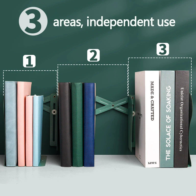 Desktop Book Organizer Retractable Book Stand Adjustable Retractable Bookends for Shelves Desktops Space-saving for Home