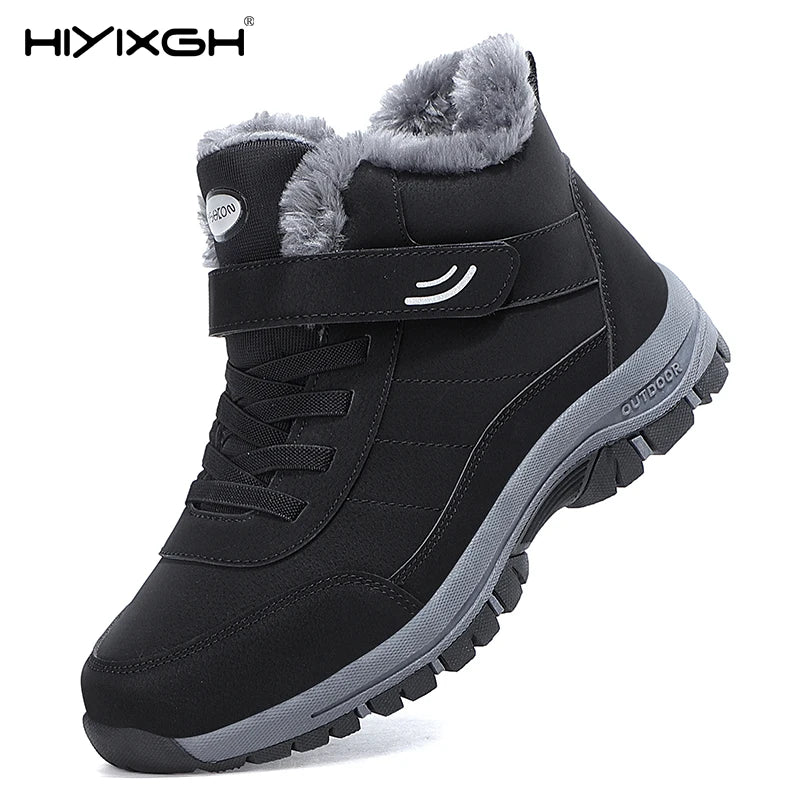 Unisex Snow Walking Boots Winter Thick Soled Casual Leather Warm Plush Comfortable Outdoor Non Slip Hiking Cotton Shoes Elderly