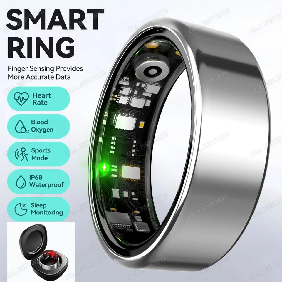New Smart Ring Heart Rate/Health Sleep Monitor Multi Sport Modes IP68 & 10ATM Waterproof Use Time 3 Days Rings Gift For Man