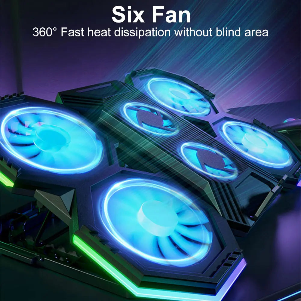 Laptop Cooler Cooling Pad 2 USB Ports Gaming Laptop Fan with 6 Quiet Fans Air Cooler Notebook Stand Holder for 12-21 Inch Laptop