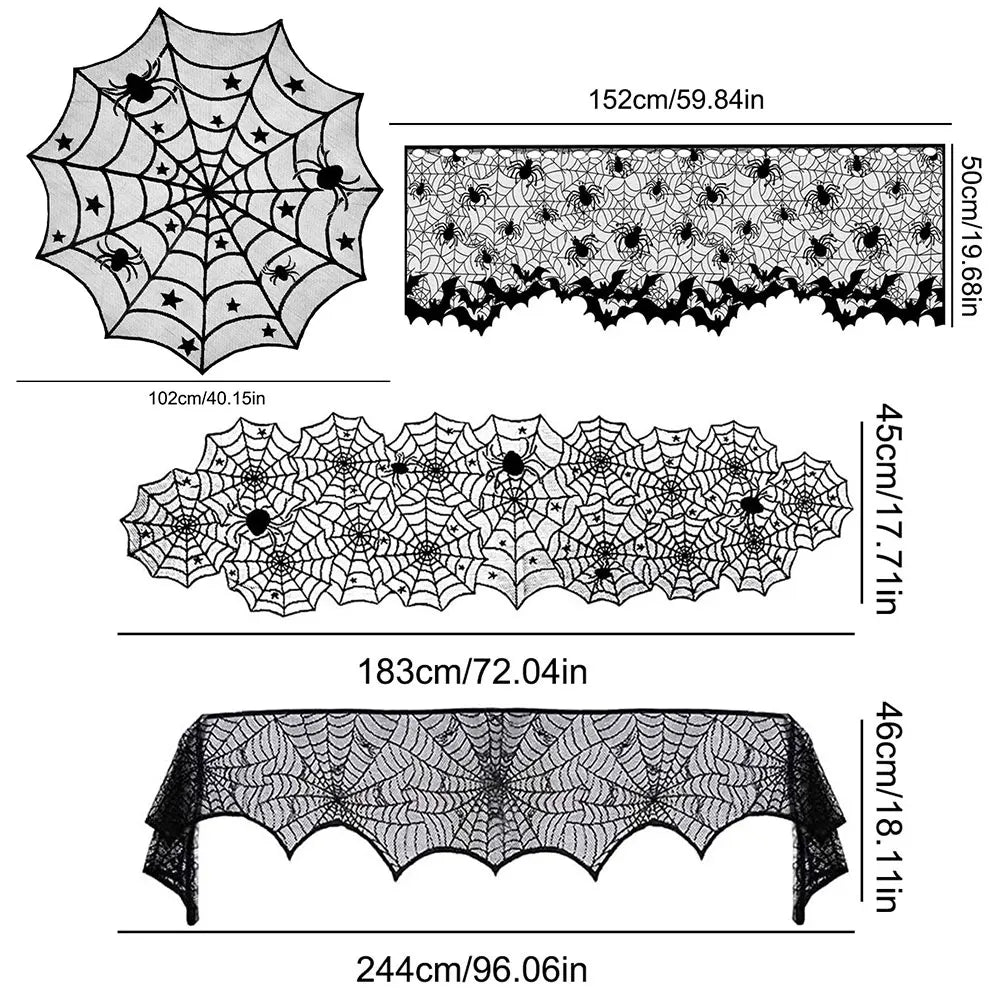 Halloween Lace Spider Web Tablecloths Black Skull Spider Web Fireplace Curtain Mantel Scarf Event Home Party Table Decorations