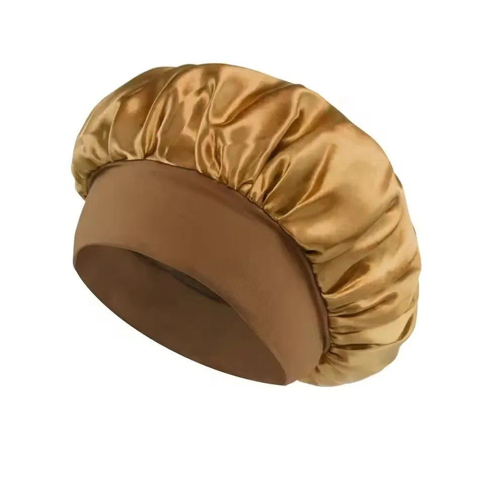 Fashion Bonnet Large Wide Edge Elastic Hat Casual Sports Silk Smooth Suitable for Curled Straight Hair Sleeping Hat Women's men
