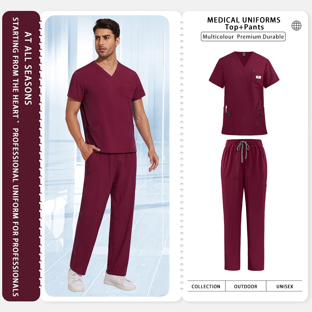 Hospital Workwear Medical Uniforms V-neck Doctor Nurse Work Clothes Surgery Scrub Set Dental Pharmacy Workwear Short Sleeve Suit