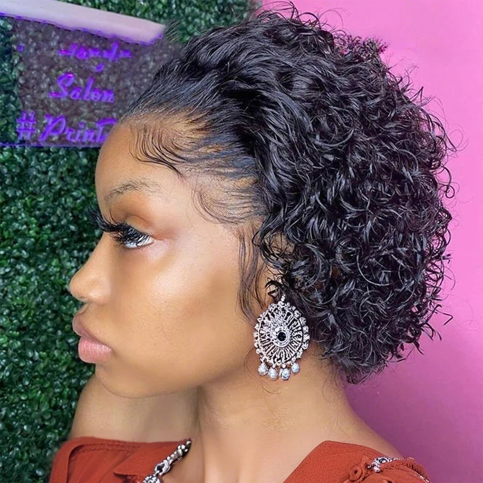 13x1 Lace Front 1B99J Burgundy 1B27 Colored Short Curly Pixie Cut Wig Pre plucked Bob Wig Curly Human Hair Wig