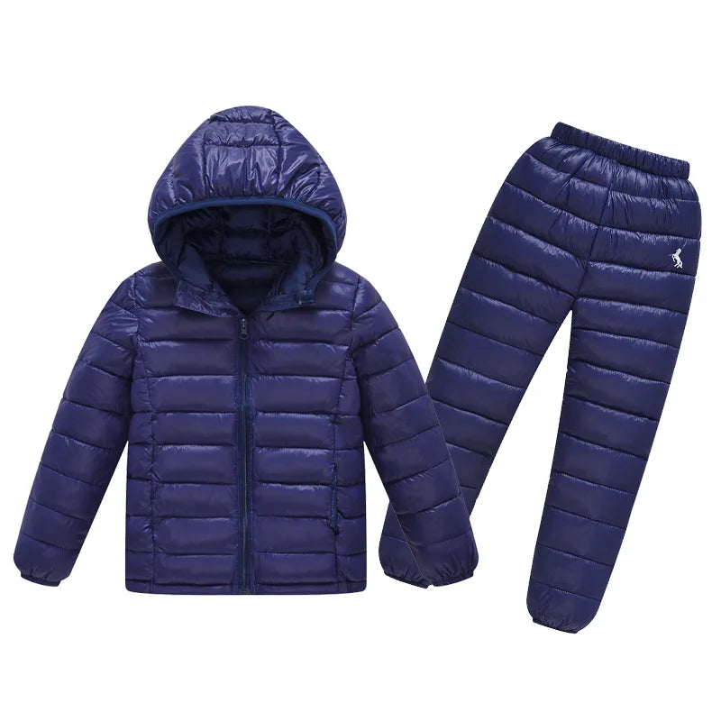 Winter Children Clothing Sets Baby Boy Warm Hooded Down Jackets Pants Clothing Sets Girls Boys Snowsuit Coats Ski Suit 2-12Y