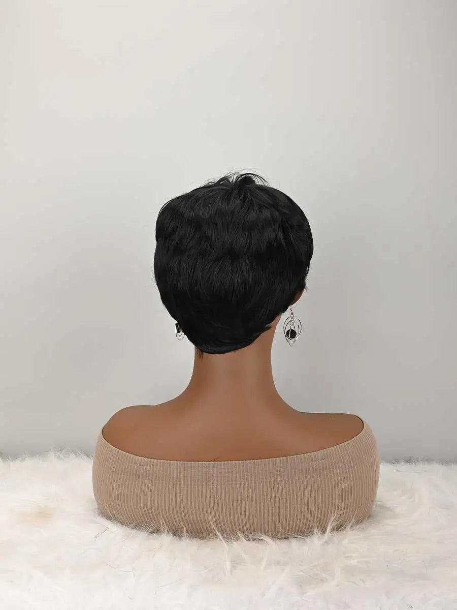 Short Bob Wig For Women Pixie Cut Wigs Glueless Wig None Lace Front Wig With Bangs Natural Black Straight Full Machine Made Short Layered For Daily Use