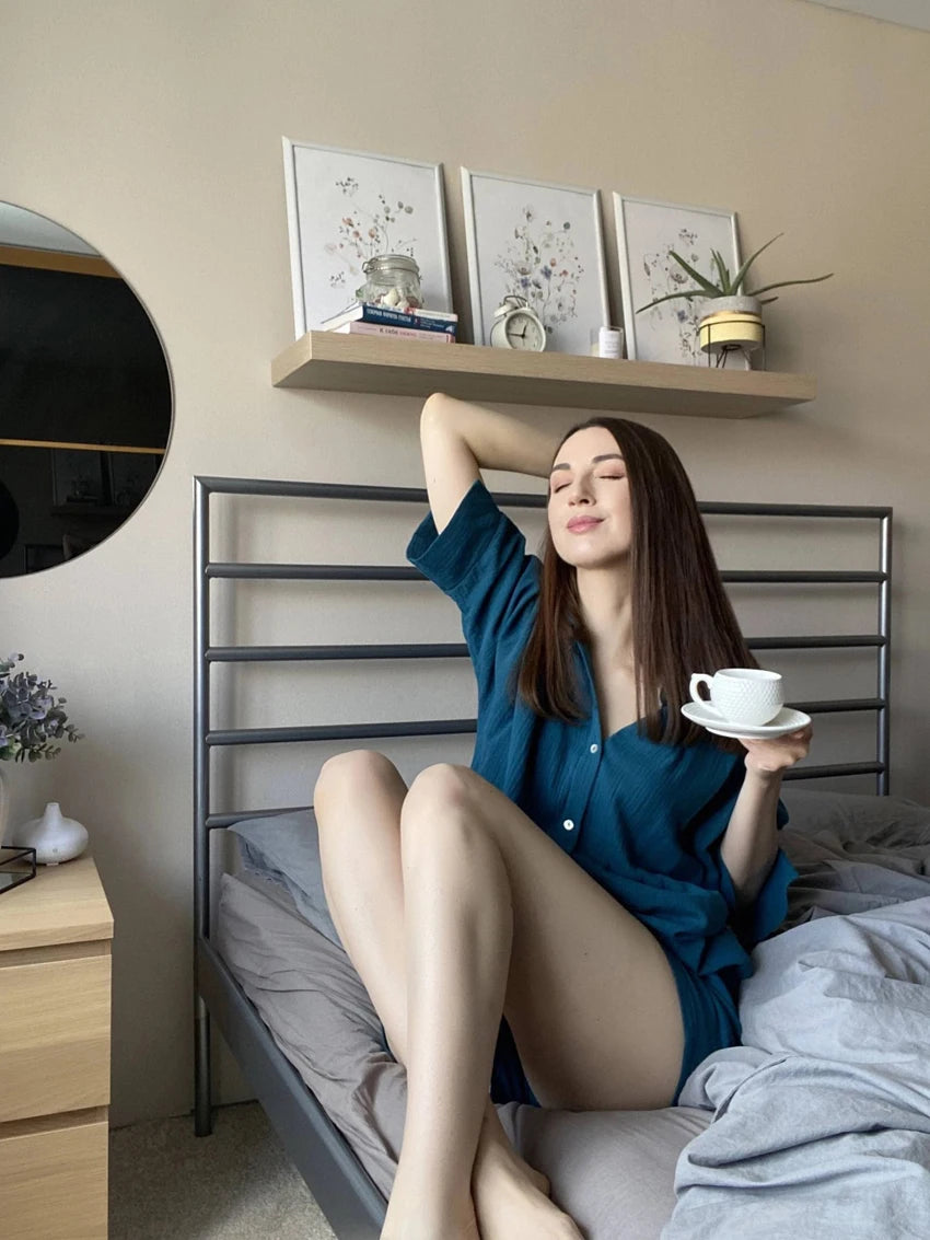 Cotton Pajamas For Women Sets Suit Casual Sleepwear Turn-Down Collar Nine Quarter Sleeve Sleep Tops Shorts Female Homewear 2023