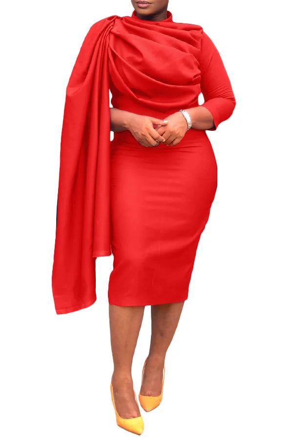 African Dresses for Women Spring New Arrival African Long Sleeve Solid Color Midi Bodycon Dress Dashiki Africa Clothing
