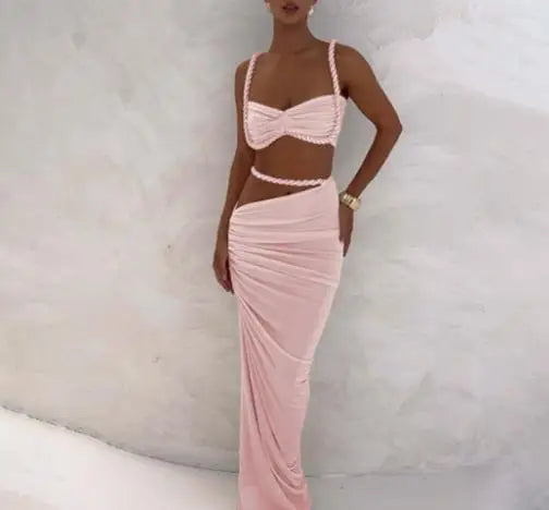 Skirt Set for Women's Fashion Spring Summer Latest Clothin Sexy Solid Color Backless Small Tank Top Hip Hugging Skirt Set