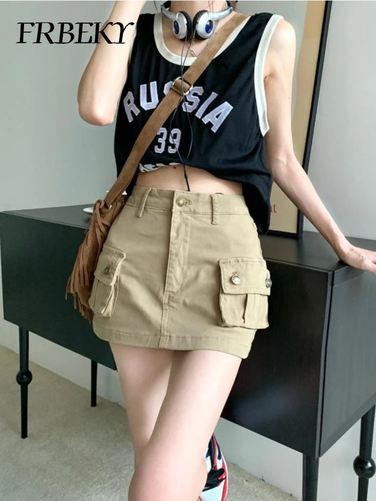 Women's Skirt Autumn New Denim Khaki Work Skirt Skinny American Half-body High Waist A-line Skirt Pocket A Line Sexy Dress