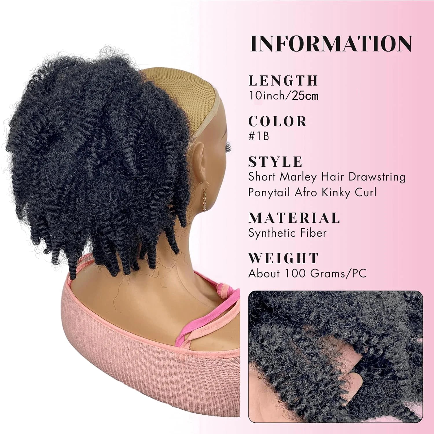 Queue de cheval courte de 10 pouces en cheveux Marley, cordon de serrage, chignon afro noir 4C, cheveux de tressage avec pinces, queue de cheval synthétique bouclée afro crépu