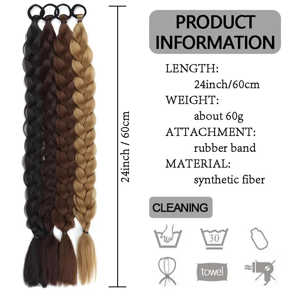 Synthetic 24inch hair extension wig ponytail with hair extensions Long Braided Ponytail Hair Accessories Christmas