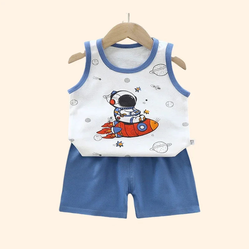 Conjuntos de ropa para niños y niñas, chaleco, traje de verano, ropa infantil, camisetas de algodón para bebés, pantalones cortos, camiseta sin mangas