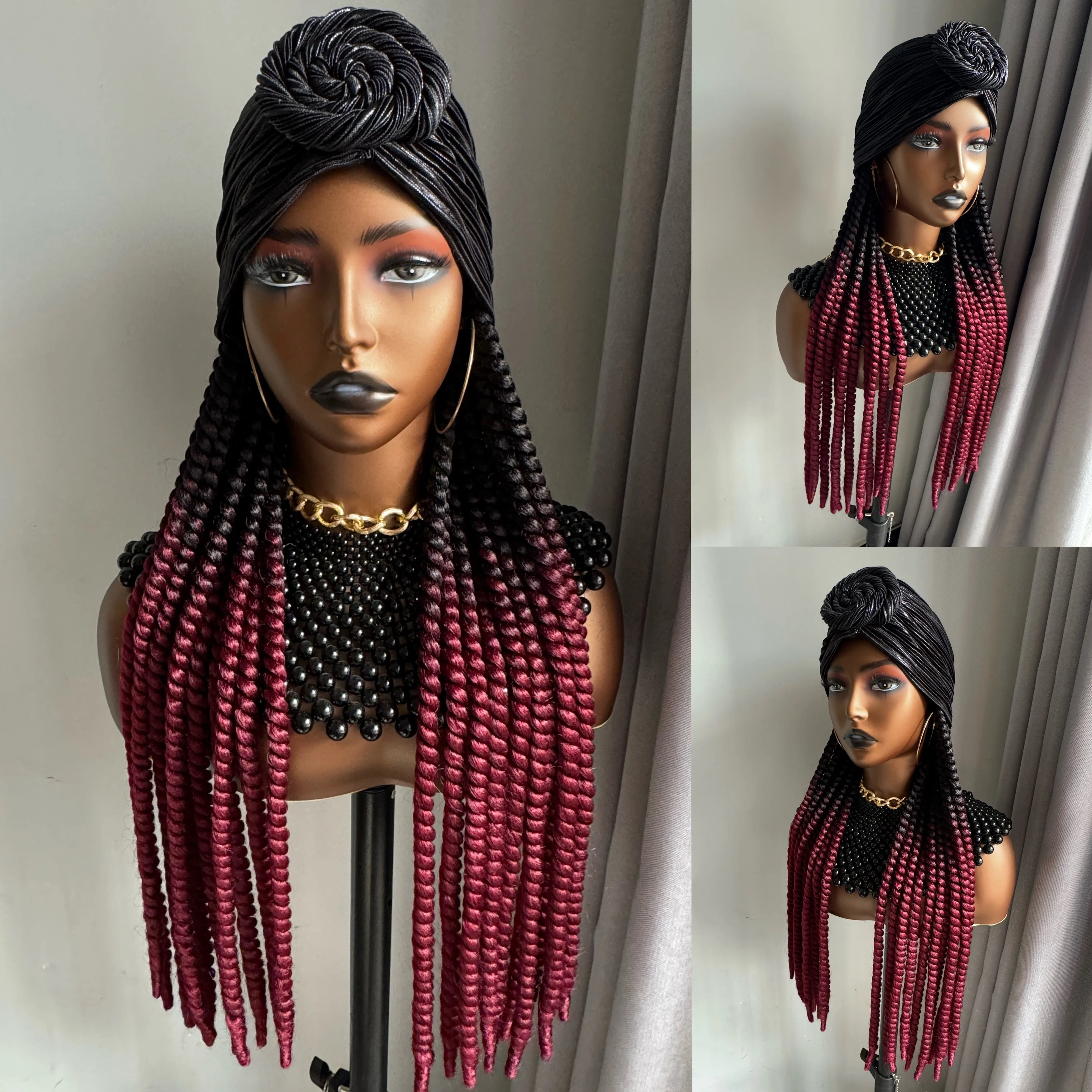 Burgundy Twist Headband Wig