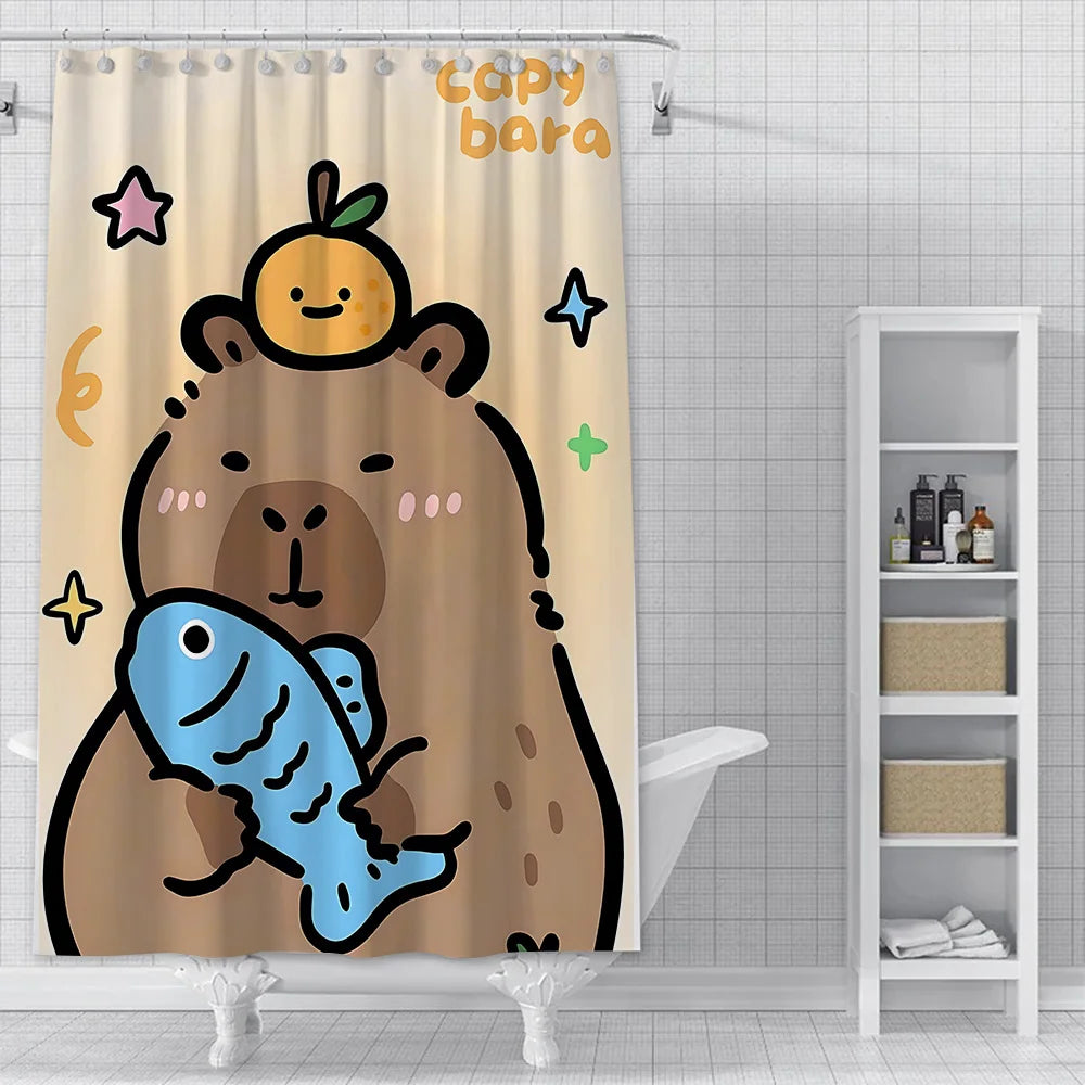 Shower Curtain Waterproof Polyester Fabric Paint Colorful Bath Curtains Kawaii Capybaras Home Bathroom Decor With Hook