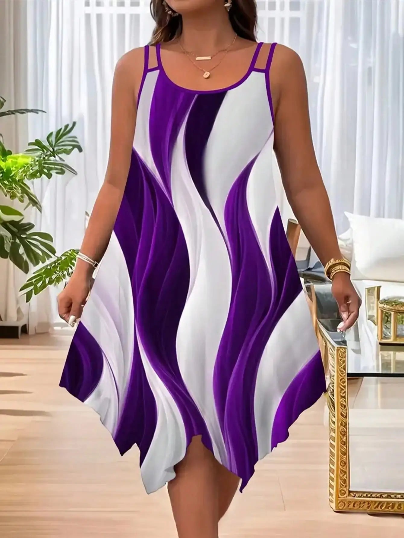 Plus-Size Geometric Striped Dress