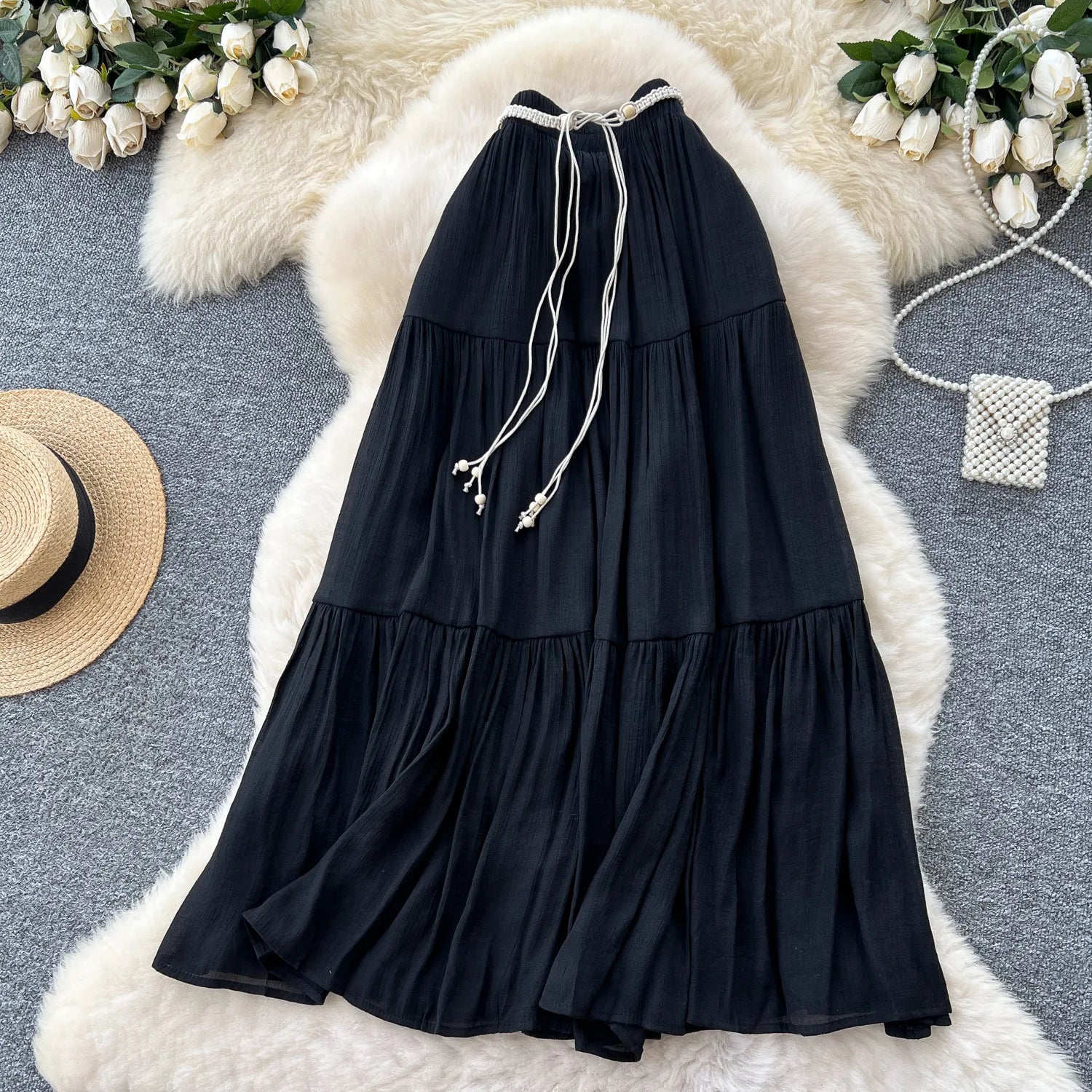 Skirts Women Long Skirt A Line Slim Fit Streetwear High Elastic Waist Elegant Splice Y2k Work Beach Work Casual Summer